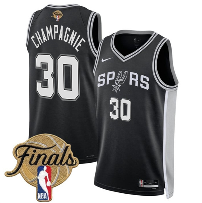 Men's Black San Antonio Spurs #30 Julian Champagnie 2026 Finals Patch Icon Edition Stitched Basketball Jersey